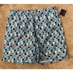 NWT TailorByrd Men's Blue Polka Dot UV Protection Quick Dry Swim Trunks, XL
